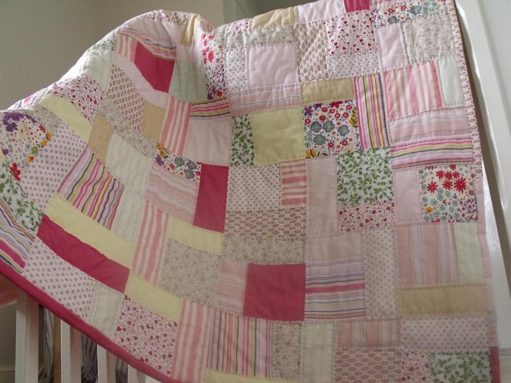 Patchwork Quilt Reversible Pink Flowers And Stripes